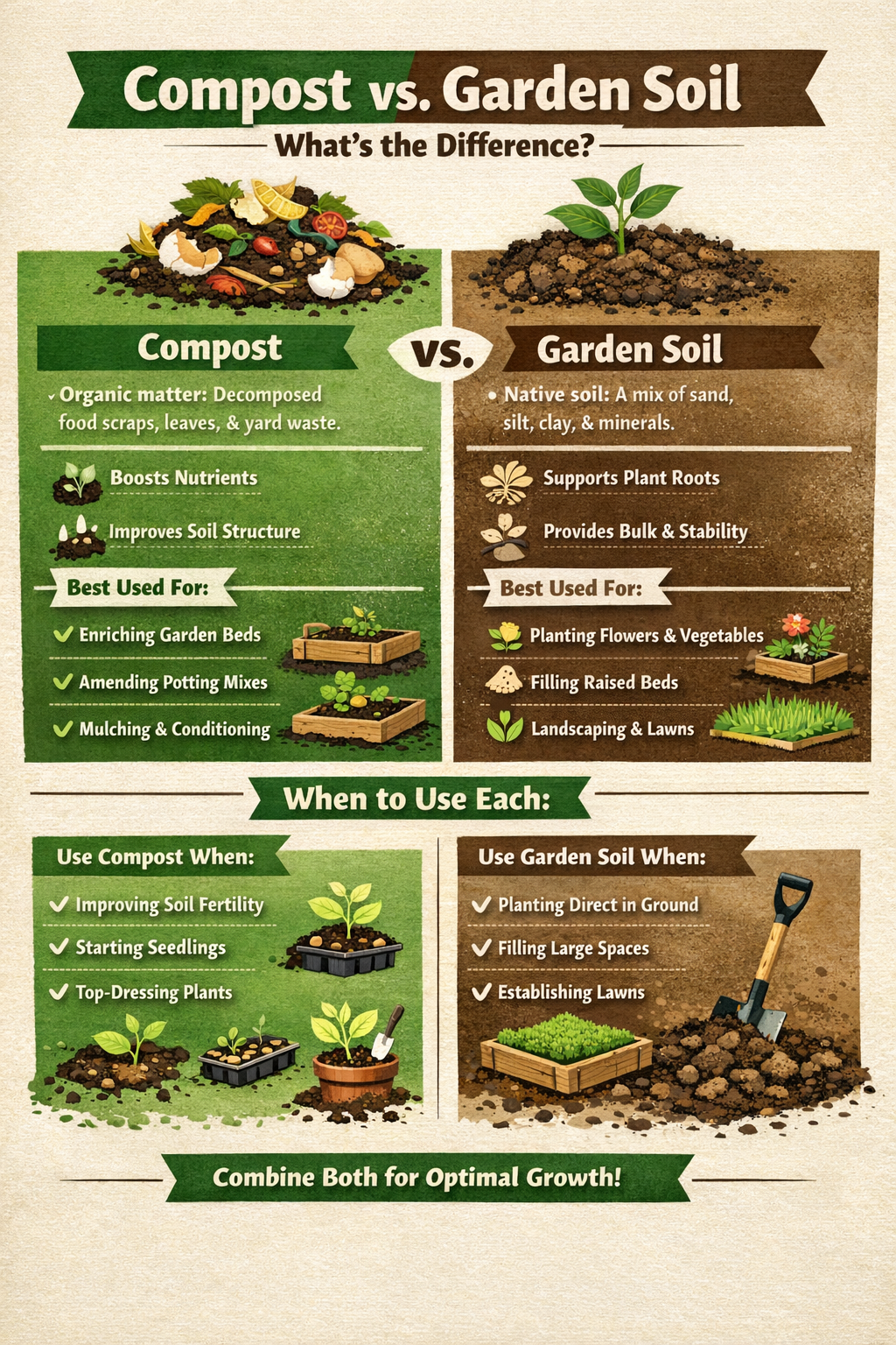 GardenGlove.com Compost vs garden soil diagram