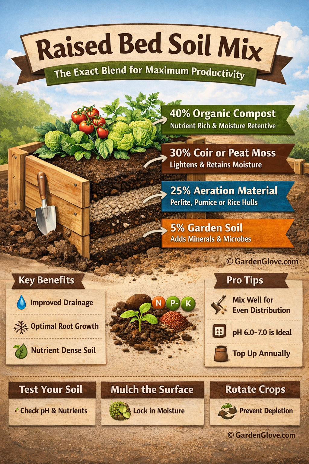 GardenGlove.com raised bed soil mix diagram