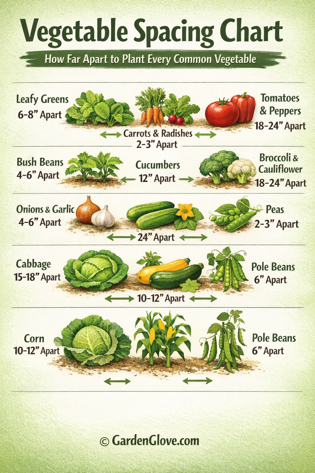 GardenGlove.com vegetable spacing chart