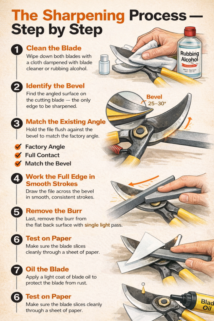 Garden Glove\'s Step by Step Process to sharpening pruning shears