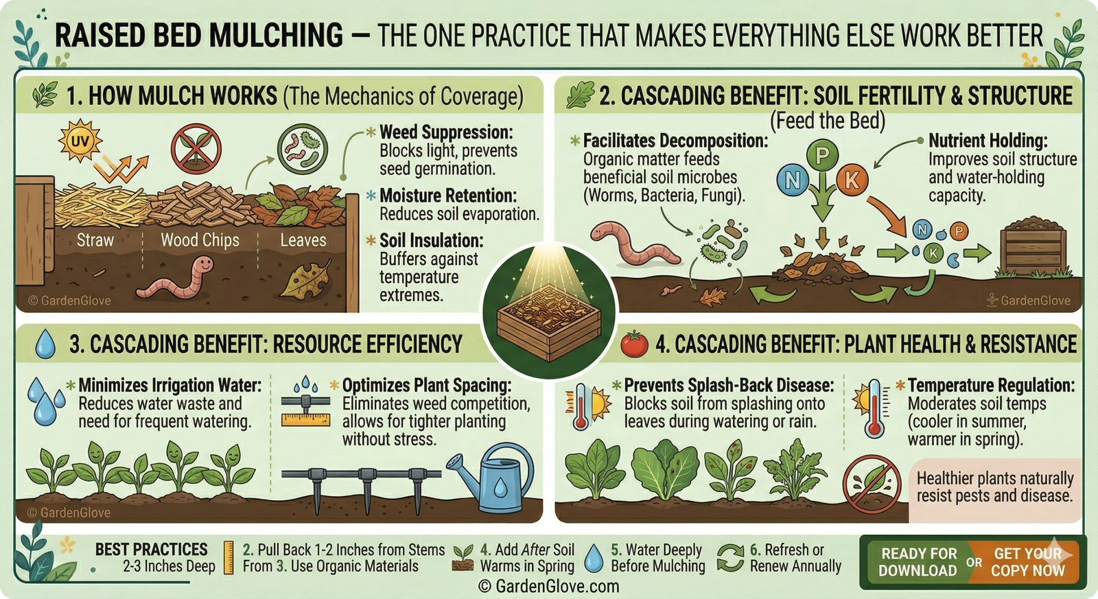 GardenGlove.com diagram of raised bed mulching