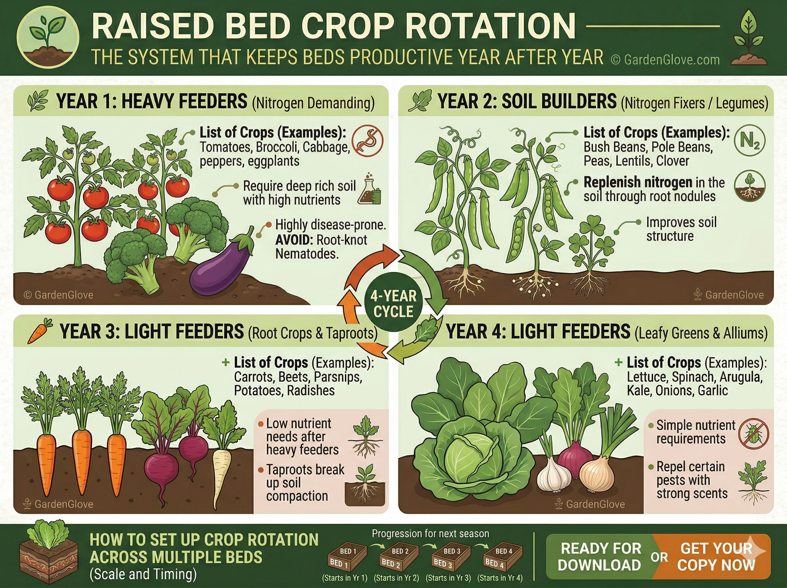GardenGlove's raised bed crop rotation