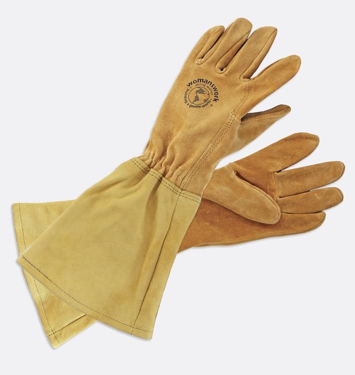 Womanswork long sleeved leather garden gloves