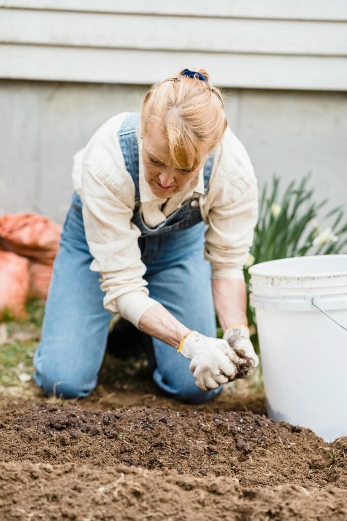 Gardening activity showing tools and gloves in use
